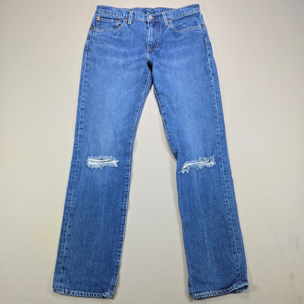 Levis 511‎ Big E Jeans Slim Fit Distressed Ripped Knees Medium Wash Mens 31x32